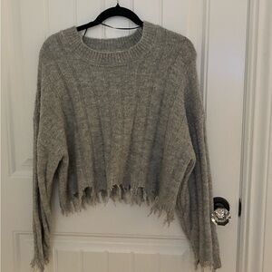 Double Zero Gray Frayed Hem Sweater